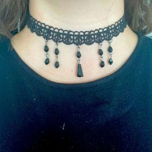Handmade One of a Kind Lace Coker With Dangling Black Beads